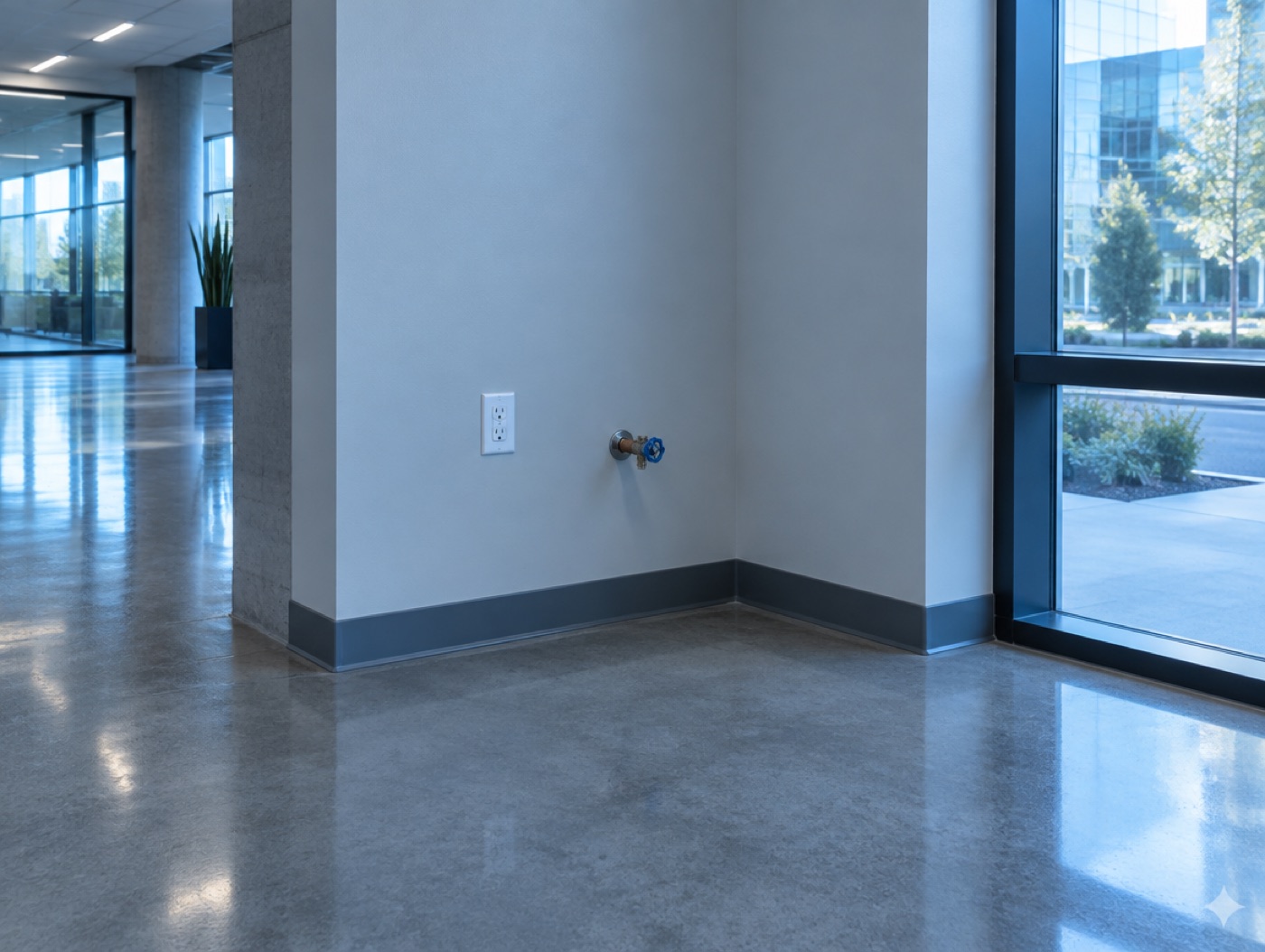 Where a cooler goes: a corner with a line and a socket